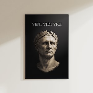 Veni Vidi Vici Art Julius Caesar Statue Wall Art Roman Empire Canvas Print Latin Quote Poster Man Cave Office Decor Military Wall Art