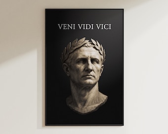 Veni Vidi Vici Art Julius Caesar Statue Wall Art Roman Empire Canvas Print Latin Quote Poster Man Cave Office Decor Military Wall Art