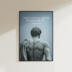 Marcus Aurelius Stoic Quote Wall Art: Roman Philosopher Statue Canvas Print, Motivational Office Decor