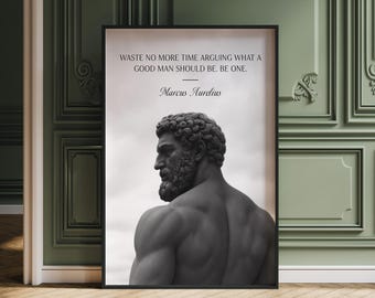 Marcus Aurelius Stoic Quote Wall Art Canvas Motivational Philosophy Poster Roman Emperor Statue Print Inspirational Office Decor Home Gym