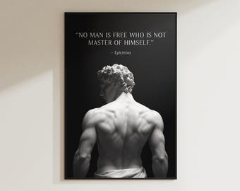 Stoic Philosophy Art Masculine Wall Art Epictetus Quote Classical Greek Statue Print Black White Poster Office Man Cave Decor