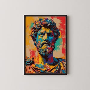 Marc Aurel Pop Art Portrait, Römischer Kaiser, Kunst auf Leinwand, Stoische Philosophie, Geschichtsdruck, Bürodekoration, Geschenk für Ihn