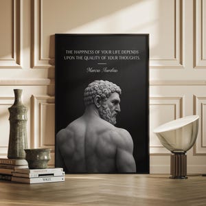 Marcus Aurelius Stoic Quote Wall Art: Roman Emperor Statue Canvas Print, Inspirational Philosophy Decor