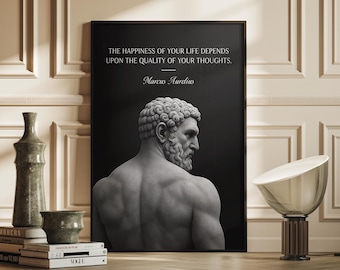 Marcus Aurelius Stoic Quote Wall Art: Roman Emperor Statue Canvas Print, Inspirational Philosophy Decor