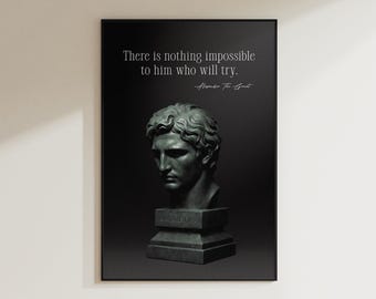 Alexander the Great Art Classical Bust Print Motivational Quote Canvas Greek Sculpture Wall Decor Leadership Poster for Office Study Room