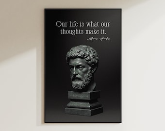 Marcus Aurelius Stoic Quote Wall Art: Roman Emperor Bust Canvas Print, Inspirational Philosophy Decor