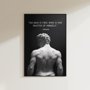 Epictetus Stoic Quote Wall Art: Greek Philosopher Statue Canvas Print, Motivational Office Decor
