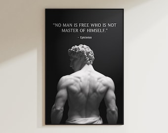 Epictetus Stoic Quote Wall Art: Greek Philosopher Statue Canvas Print, Motivational Office Decor
