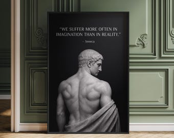 Seneca Zitat Wandkunst Stoische Philosophie Druck Maskuliner Dekor Klassische Skulptur Schwarz und Weiß Poster Büro Mann Höhle Leinwand Kunst