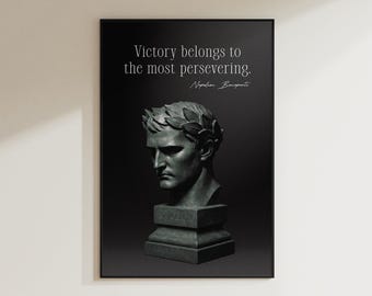 Napoleon Bonaparte Victory Quote Wall Art Classical Marble Bust Canvas Military Leadership Print Motivational Office Decor Historical Poster