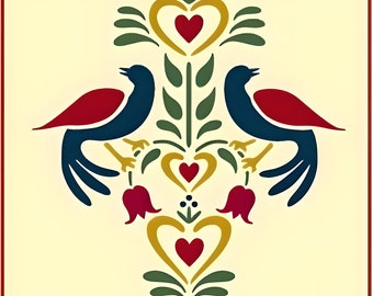 Folk Art Birds 2 Stencil -- 8&quot; x 9&quot; -- The Artful Stencil