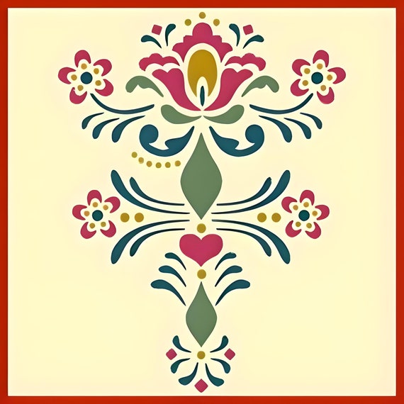 Rosemaling Pattern 9 Stencil -- 6.8" x 9" Norwegian Folk Art Scandinavian Reusable DIY Mylar -- The Artful Stencil