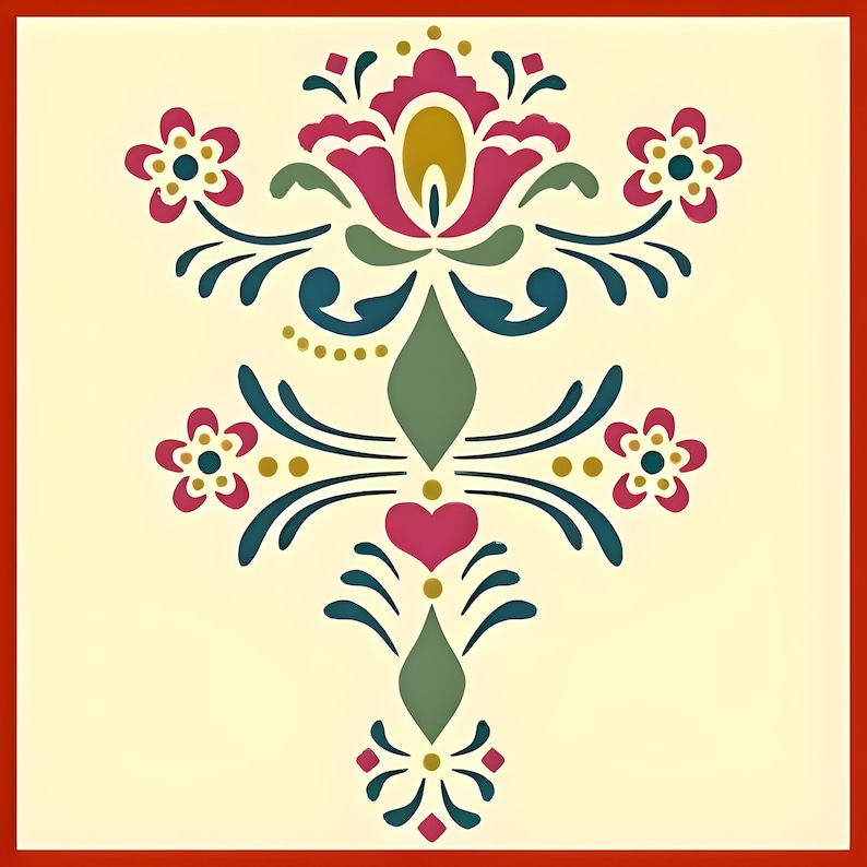 Rosemaling Pattern 9 Stencil -- 6.8" x 9" Norwegian Folk Art Scandinavian Reusable DIY Mylar -- The Artful Stencil