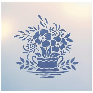 May include: A blue and white floral design with a vase. The flowers are stylized and have a vintage look.