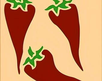 Zestaw szablonów Chili Pepper 1 - 1,6" x 4" - Mylar 10 mil, ściany, poduszki i malowanie znaków - The Artful Stencil