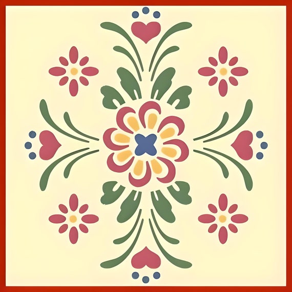 Rosemaling Pattern 5 Stencil - 8.3" x 9.5" Rose-painting Norwegian Folk Art Scandinavian Reusable DIY Mylar plastic - The Artful Stencil