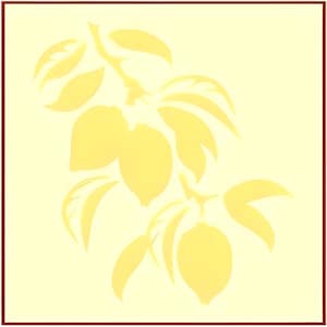 May include: A yellow watercolor painting of a lemon tree branch with three lemons and leaves.