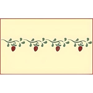 Peut inclure: Un pochoir avec un motif répétitif de feuilles vertes et de fraises rouges. Le motif est parfait pour créer une bordure ou un accent sur les murs, les meubles ou d'autres surfaces.