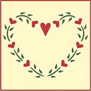 Heart Wreath Stencil - 7.8&quot;x 6&quot; - Colonial Folk Art DIY for Painting Early American Primitive Country Farm Folk Artists - The Artful Stencil