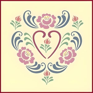 Rosemaling Heart Roses Stencil NEW! - 6.8&quot; x 6.9&quot; Norwegian Folk Art Scandinavian Reusable DIY Mylar -- The Artful Stencil