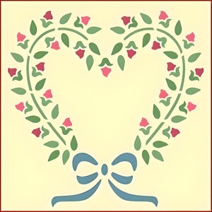 Rosebud Heart Wreath Stencil -- 6" x 6" -- The Artful Stencil -- 10 mil Mylar, walls, pillows and sign painting