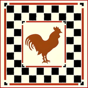 Rooster with Check Border Stencil - Farm Animal Country Folk Chicken Turkey Cow Pig Sheep DIY  - The Artful Stencil