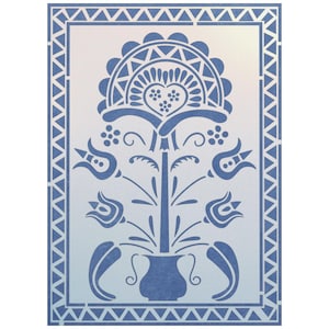 Folk Art Flowers 1 Stencil - 12.5&quot; x 9&quot; Colonial Folk Art DIY Signs Early American Primitive - The Artful Stencil