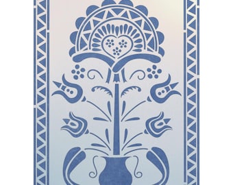 Folk Art Flowers 1 Stencil - 12.5&quot; x 9&quot; Colonial Folk Art DIY Signs Early American Primitive - The Artful Stencil