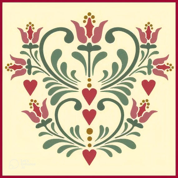 Rosemaling Pattern 15 Stencil -- 8.6" x 7.8" Norwegian Folk Art Scandinavian Reusable DIY Mylar -- The Artful Stencil