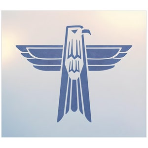 May include: A stylized blue eagle with outstretched wings, forming a cross shape. The eagle has a sharp beak and a detailed design.
