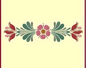 Estêncil Rosemaling Padrão 12 - 25,4 cm x 6,4 cm, Pintura de Borda de Arte Escandinava com Rosas, Arte Folclórica Norueguesa, Reutilizável, Faça Você Mesmo, em Mylar -- The Artful Stencil