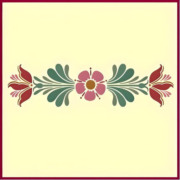 Rosemaling Pattern 12 Stencil - 10" x 2.5" Scandinavian Rose Art Border Painting Norwegian Folk Art Reusable DIY Mylar -- The Artful Stencil