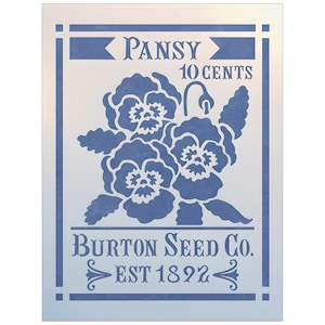 Antique Pansy Seed Packet Stencil -(10.4&quot; x 13.5&quot; Image) Unique Seed Garden Floral DIY Vase Decor Painting- The Artful Stencil