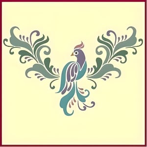 Rosemaling Bird Stencil -- 10.25&quot; x 6.5&quot; Norwegian Folk Art Scandinavian Reusable DIY Mylar -- The Artful Stencil