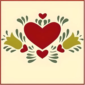 Dutch Heart 2 Stencil -- 6.8&quot; x 4&quot; -- Norwegian Folk Art Scandinavian Reusable DIY Mylar Colonial DIY Reusable Mylar -- The Artful Stencil