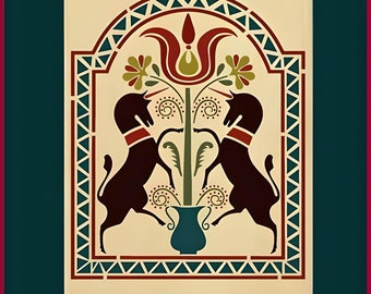 Unicorn Folk Art Stencil - 10.9&quot; x 13.6&quot; - Colonial Folk Art DIY Signs Early American Primitive Country Folk Artists - The Artful Stencil