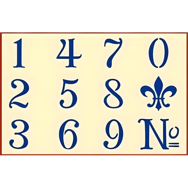 French Numbers Stencil -- 8.5" x 11" -- The Artful Stencil -- 10 mil Mylar, walls, pillows and sign painting