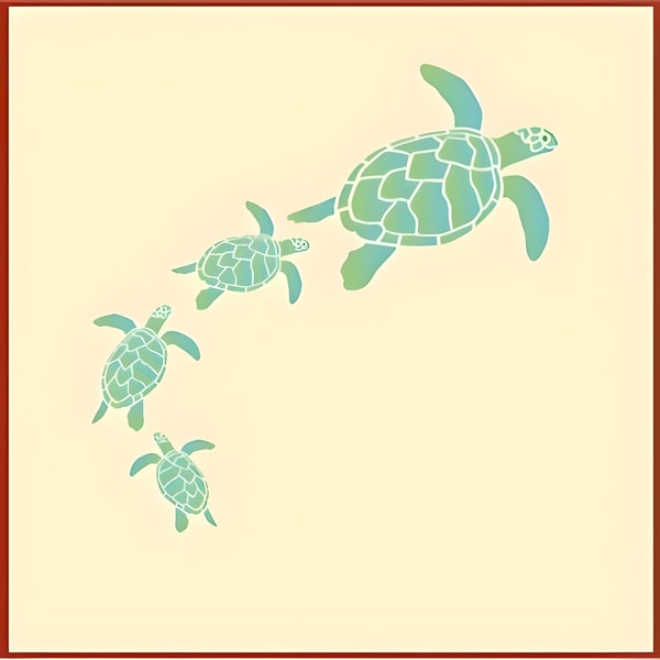 Sea Turtle Family Stencil -- 10.5" x 10.5" -- The Artful Stencil -- 10 mil Mylar, walls, pillows and sign painting