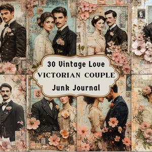 Vintage Valentine Love Junk Journal, Victorian Couple Vintage Ephemera, Printable Romantic Scrapbook Paper, Romantic Couple Digital Download