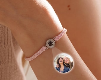 Customized Photo Projection Bracelet, Projection Picture  Braided Rope Bracelets, Minimalist Memorial Projection Jewelry, Gift for Her Him