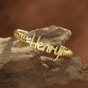 Personalisierter 14K Gold Namensring, Benutzerdefinierter Namensring, Stapelring, Minimalistischer Namensschmuck, Geburtstagsgeschenk, Jahrestagsgeschenk, Geschenk für Oma