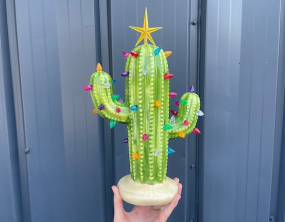 Ceramic Cactus Light green Lighted Christmas Cactus Christmas