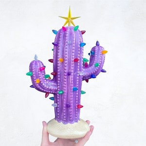Alzheimer's Awareness, Purple Cactus Light, Ceramic Cactus