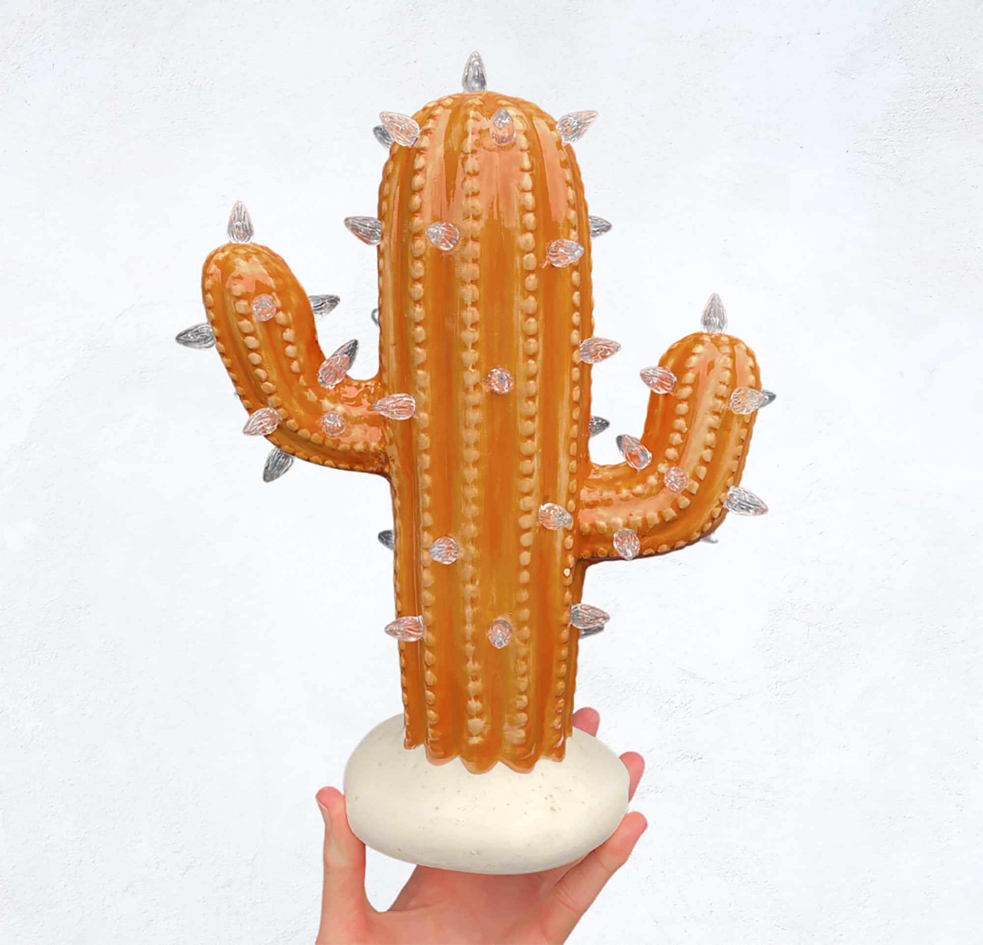 Burnt Orange Ceramic Cactus, Lighted Cactus Tree