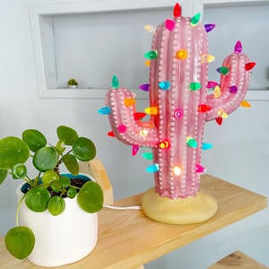 Pink Ceramic Christmas Cactus Light: Holiday Home Decor