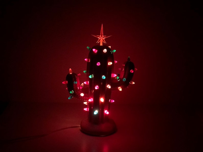 Pink Ceramic Cactus Light Lighted Christmas Cactus Christmas Etsy