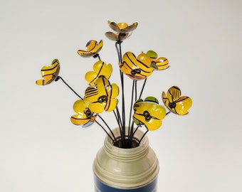 Delightful Yellow Bouquet of Forever Blooming Tin Flowers, Free Shipping In US