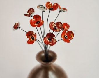 Exciting Red and Gold Bouquet of Forever Blooming Tin Flowers, Free Shipping In US