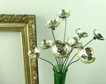 Simple Golden Bouquet of 9 Forever Blooming Flowers  Repurposed Art, Free Shipping in US