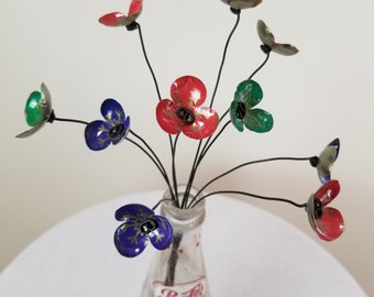 Lovely Red Blue and Green Bouquet of Forever Blooming Tin Flowers, Free Shipping In US
